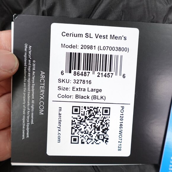 Arcteryx Vest Mens XL Black Cerium SL Sleeveless Puffer Quilted Goose Down NEW - Picture 5 of 11